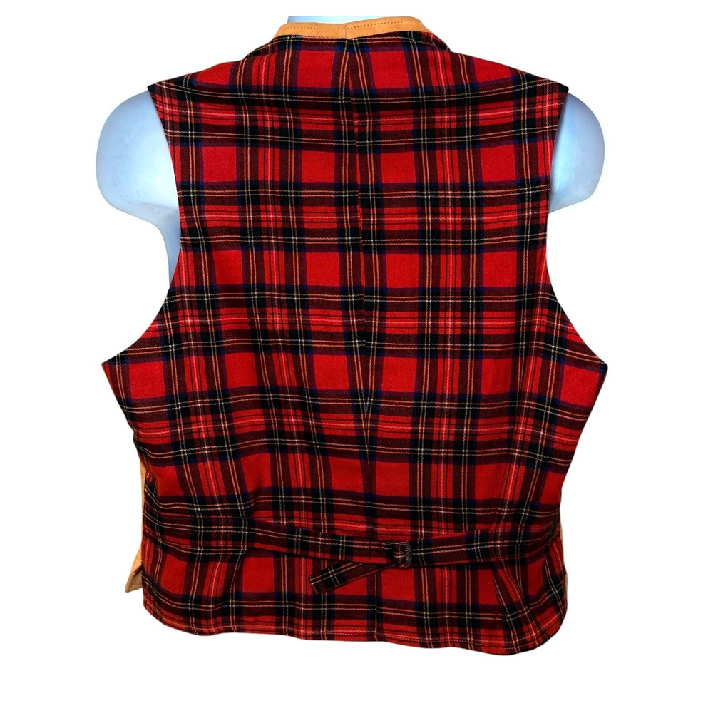 Brooks Brothers Mens M Tan Suede Leather Vest Red Tartan Plaid Back Waistcoat - Picture 2 of 10